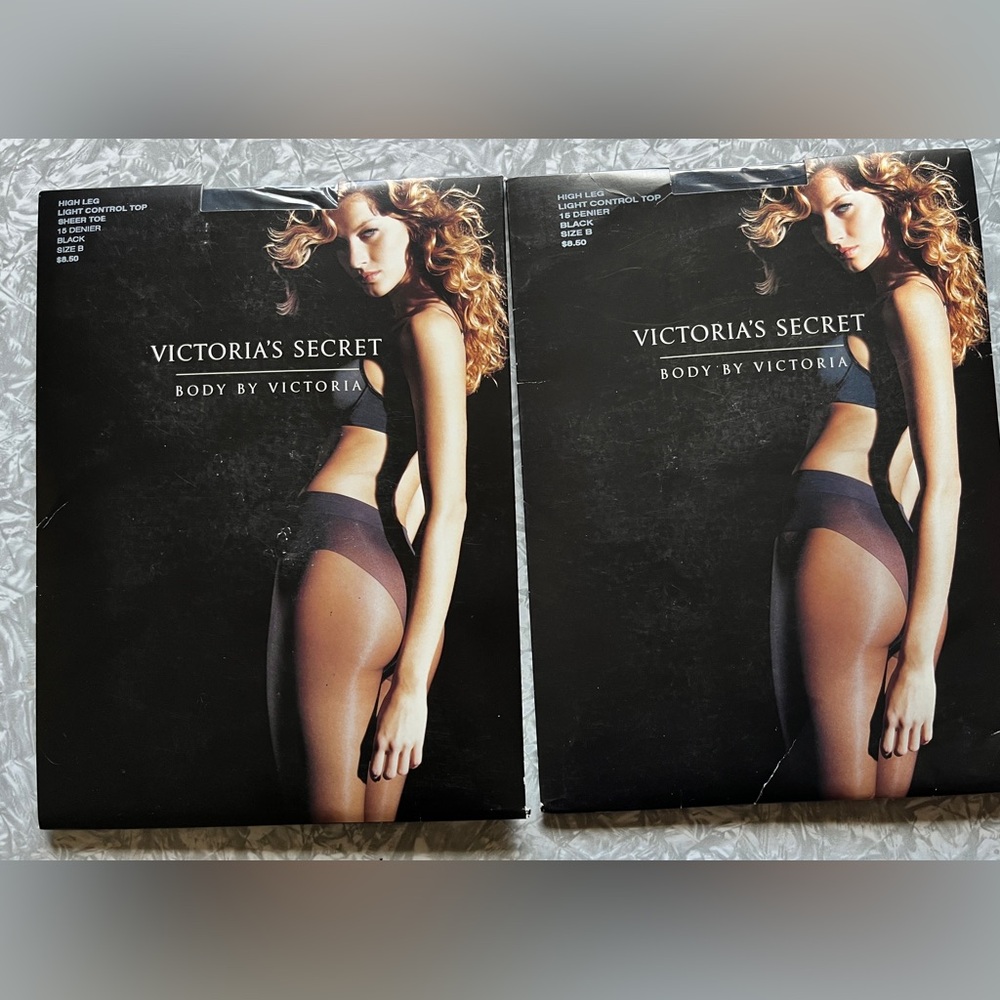 2 Pair Vintage Y2K Victoria's Secret Body by Victoria Black High Leg Hosiery SzB